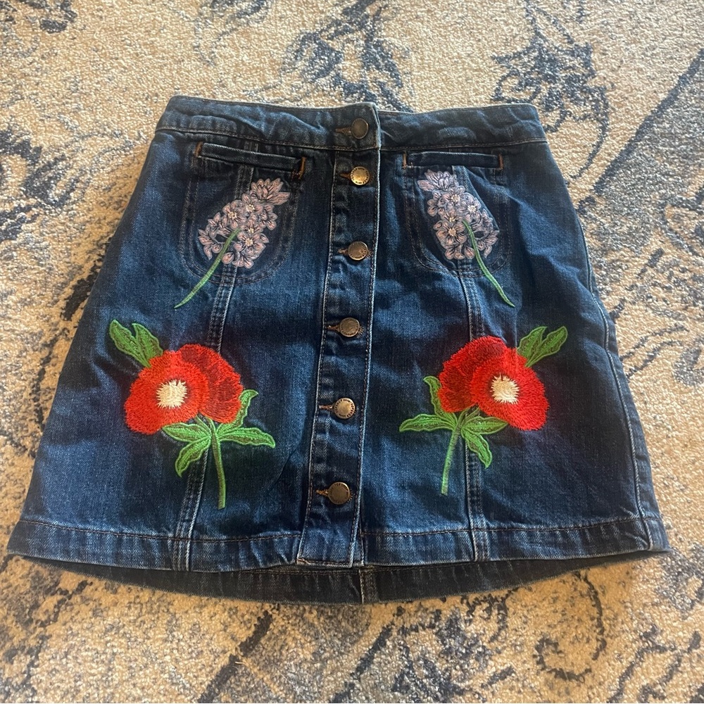 Vintage Top Shop embroidered jean skirt